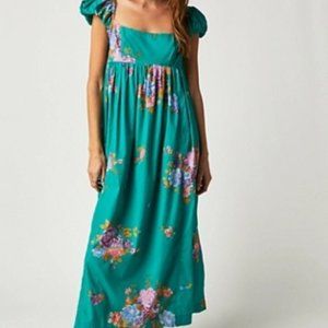 Free People | Blue/Green Linda Lou Poplin Dress | L